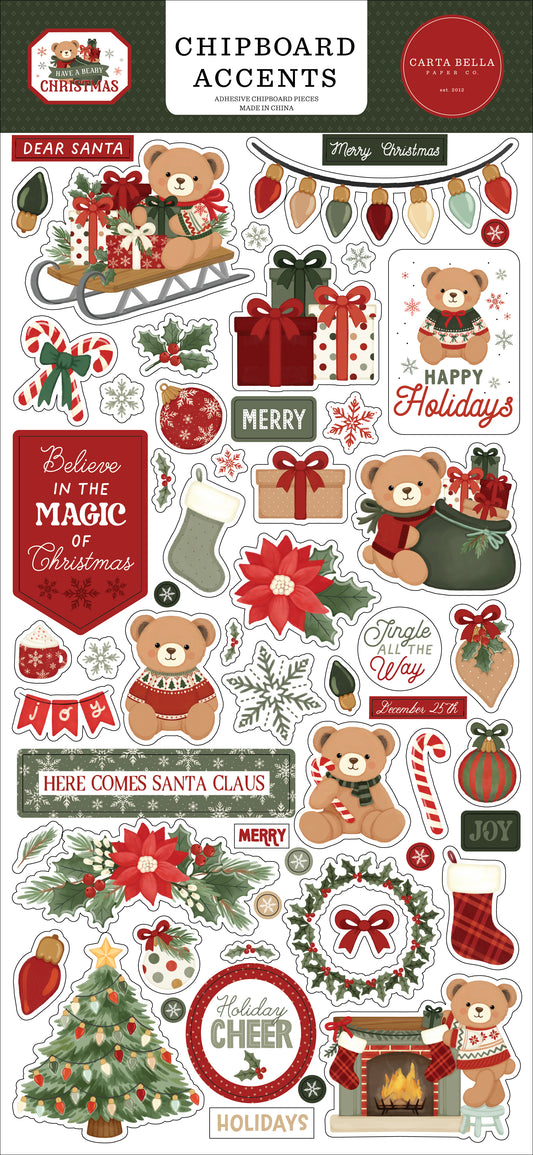 Carta Bella Paper - Have A Beary Christmas Collection - 6 x 13 Chipboard Accents