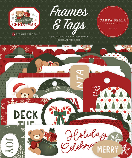 Carta Bella Paper - Have A Beary Christmas Collection - Ephemera - Frames And Tags