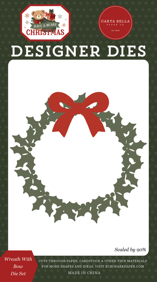 Carta Bella Paper - Have A Beary Christmas Collection - Designer Dies - Wreath With Bow