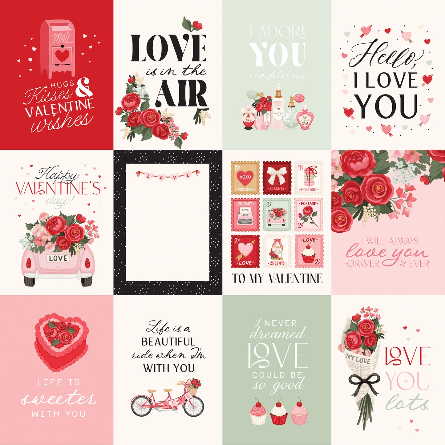 Carta Bella - Be Mine Collection - 12 x 12 Double-Sided Paper - 3 x 4 Journaling Cards