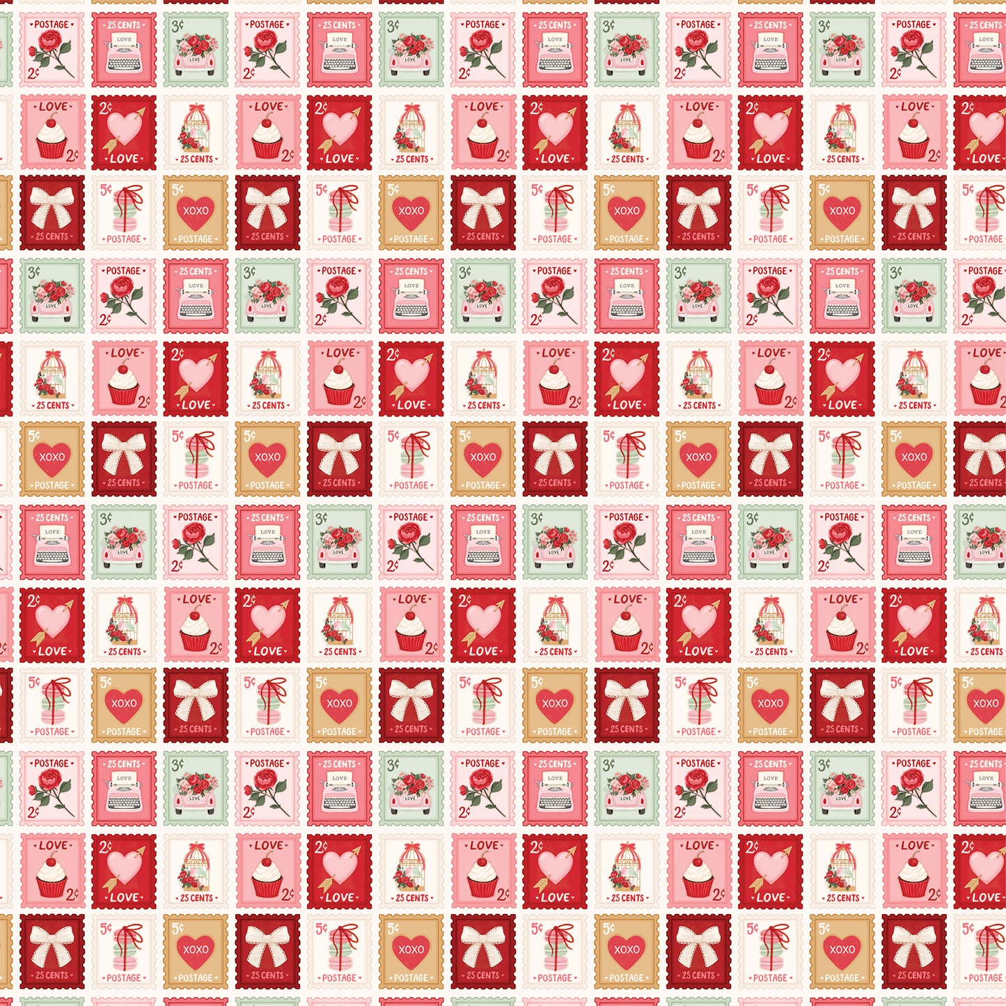 Carta Bella - Be Mine Collection - 12 x 12 Double-Sided Paper - Love Mail Postage Stamps
