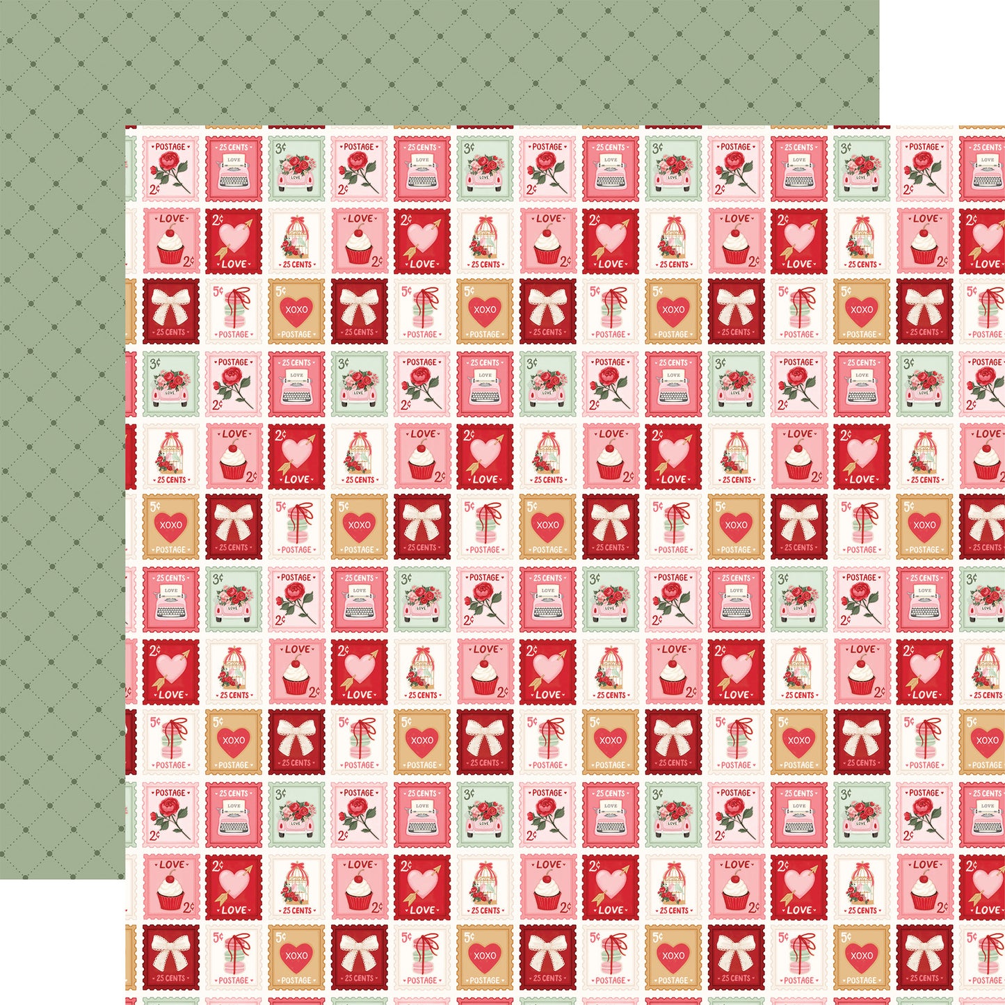 Carta Bella - Be Mine Collection - 12 x 12 Double-Sided Paper - Love Mail Postage Stamps