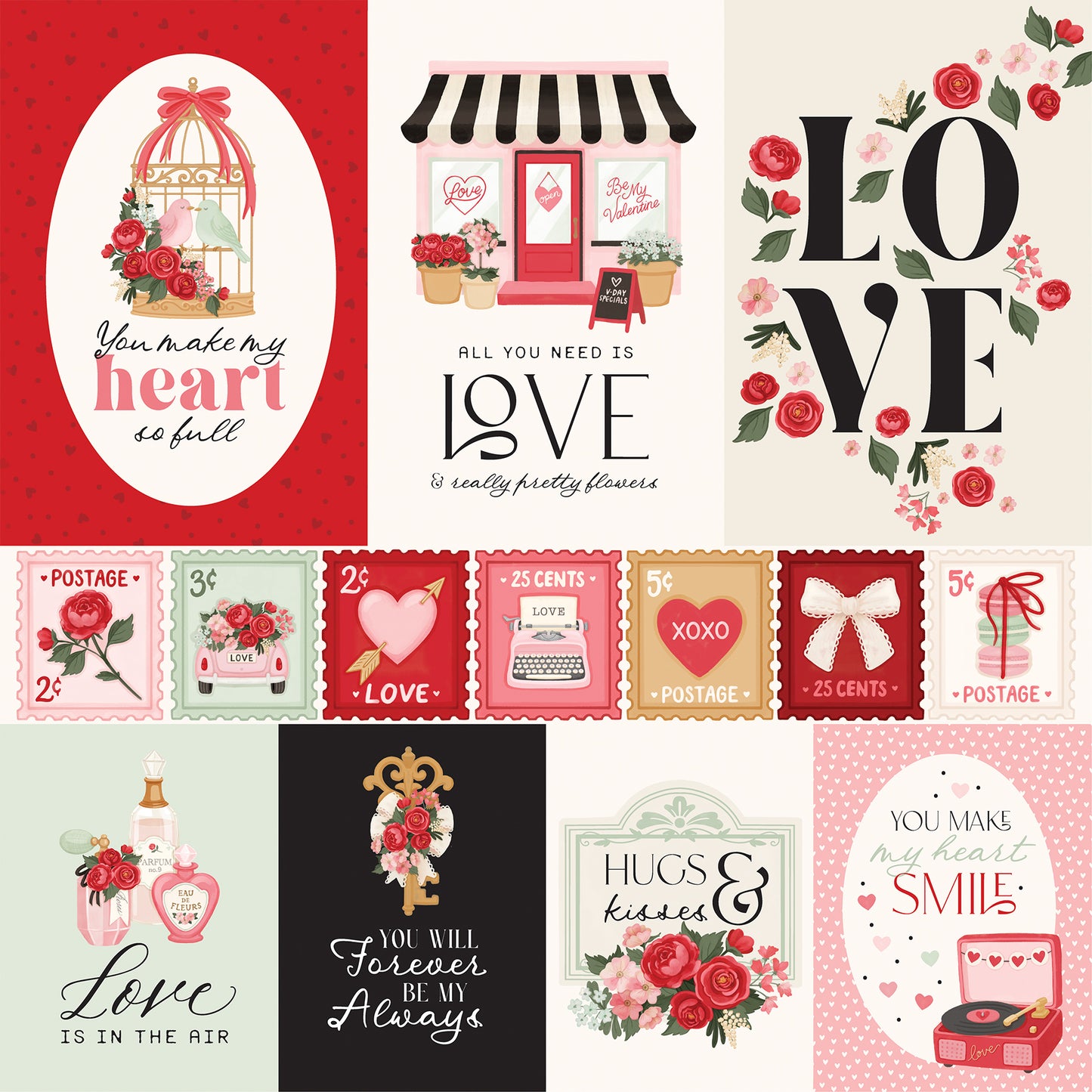 Carta Bella - Be Mine Collection - 12 x 12 Double-Sided Paper - Multi Journaling Cards