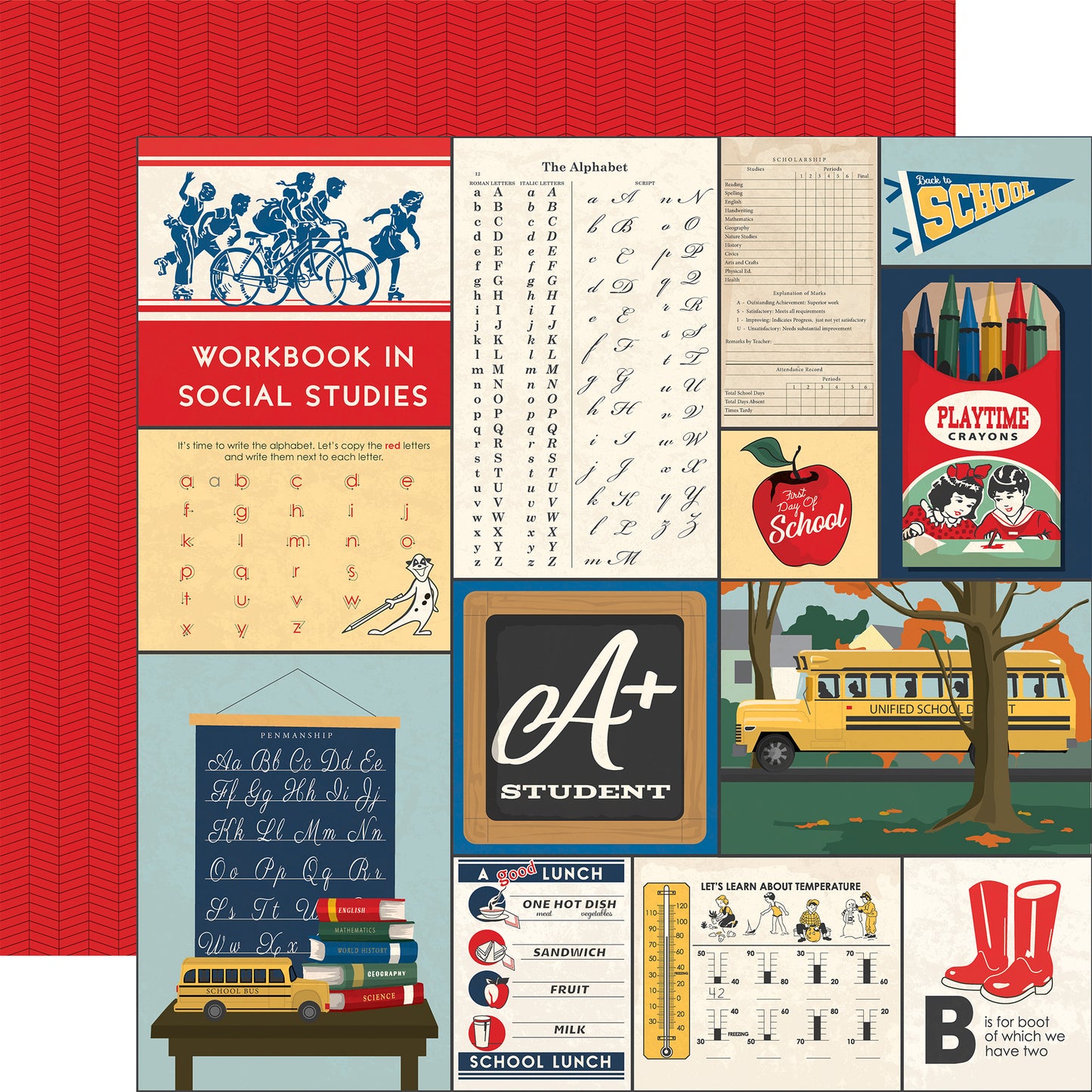 Carta Bella Paper - Back to School Collection - 12 x 12 Double Sided Paper - Multi Journaling Cards