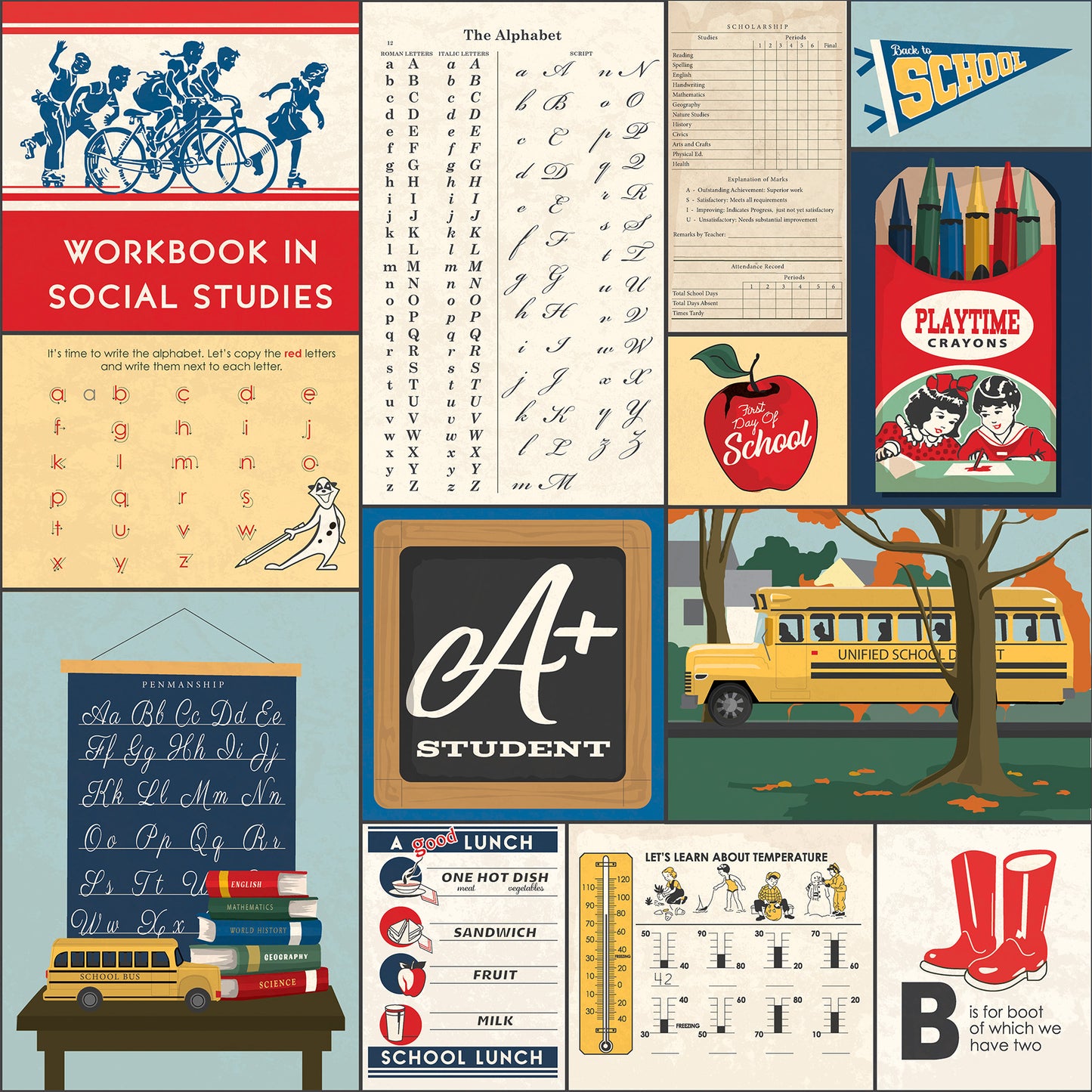 Carta Bella Paper - Back to School Collection - 12 x 12 Double Sided Paper - Multi Journaling Cards