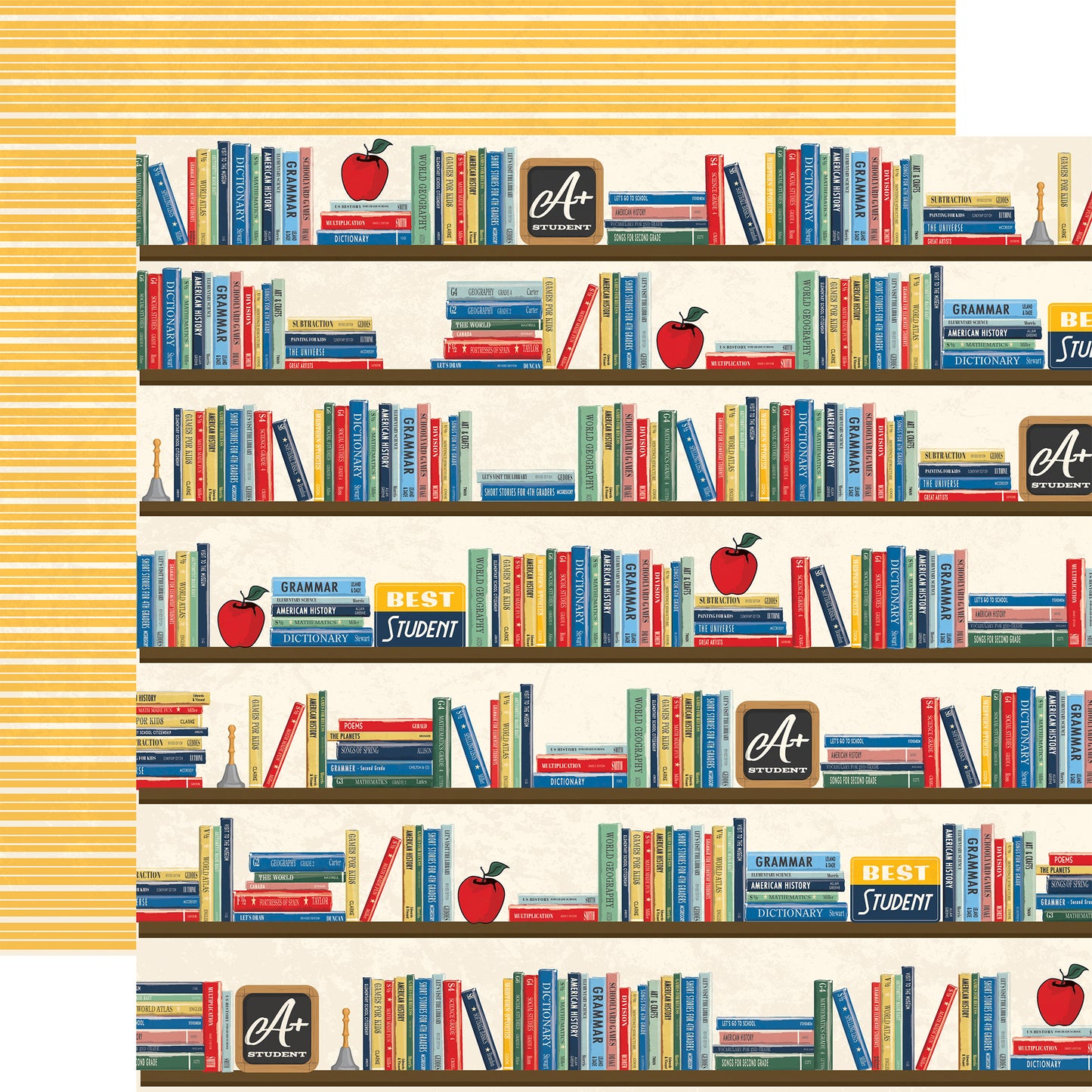 Carta Bella Paper - Back to School Collection - 12 x 12 Double Sided Paper - Bright Bookshelf