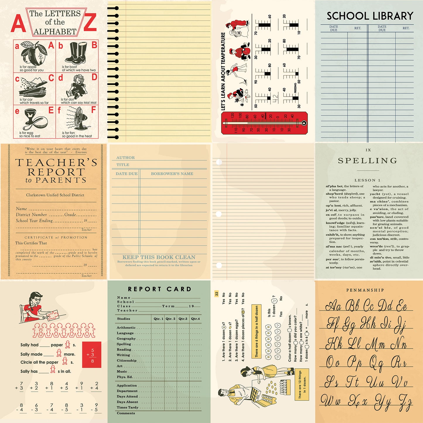 Carta Bella Paper - Back to School Collection - 12 x 12 Double Sided Paper - 3x4 Journaling Cards