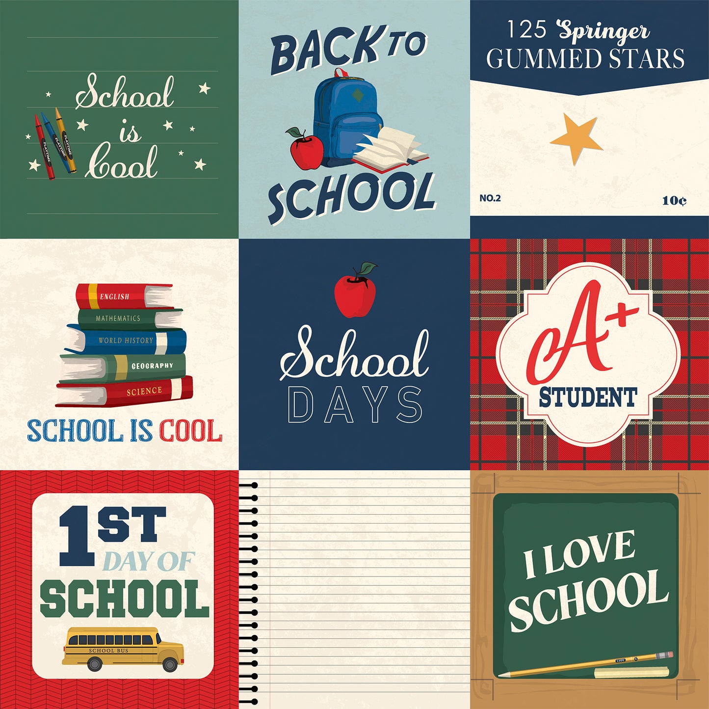 Carta Bella Paper - Back to School Collection - 12 x 12 Double Sided Paper - 4x4 Journaling Cards