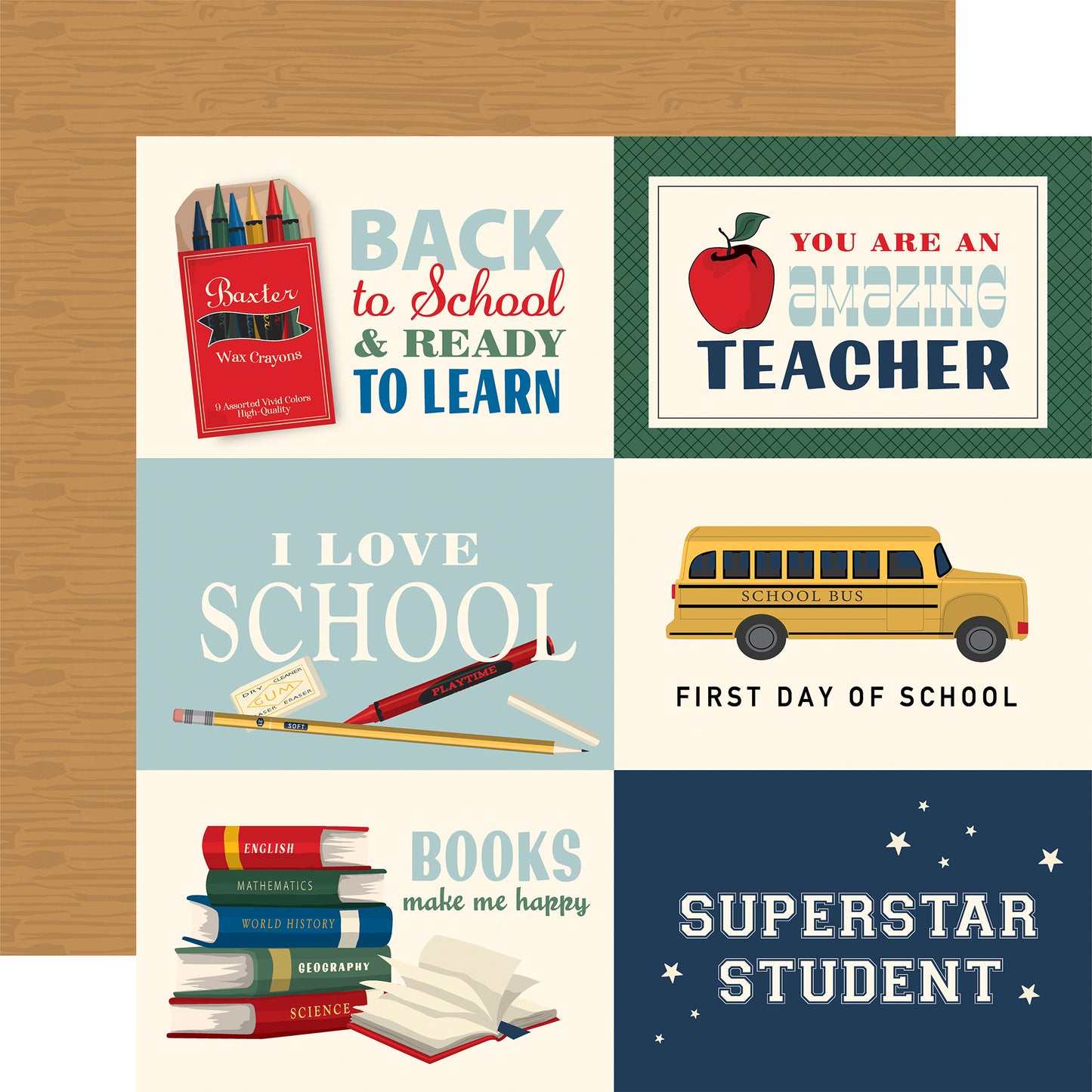 Carta Bella Paper - Back to School Collection - 12 x 12 Double Sided Paper - 6x4 Journaling Cards