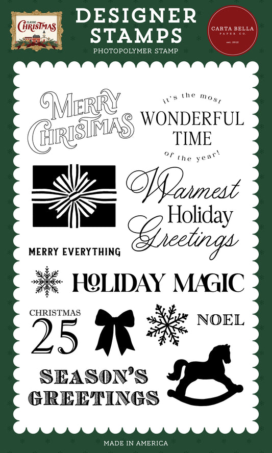 Carta Bella Paper - Classic Christmas Collection - Clear Photopolymer Stamps - Warmest Holiday Greetings