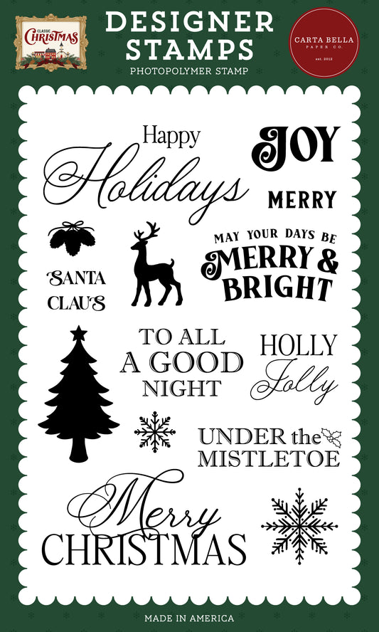 Carta Bella Paper - Classic Christmas Collection - Clear Photopolymer Stamps - Christmas Sentiments