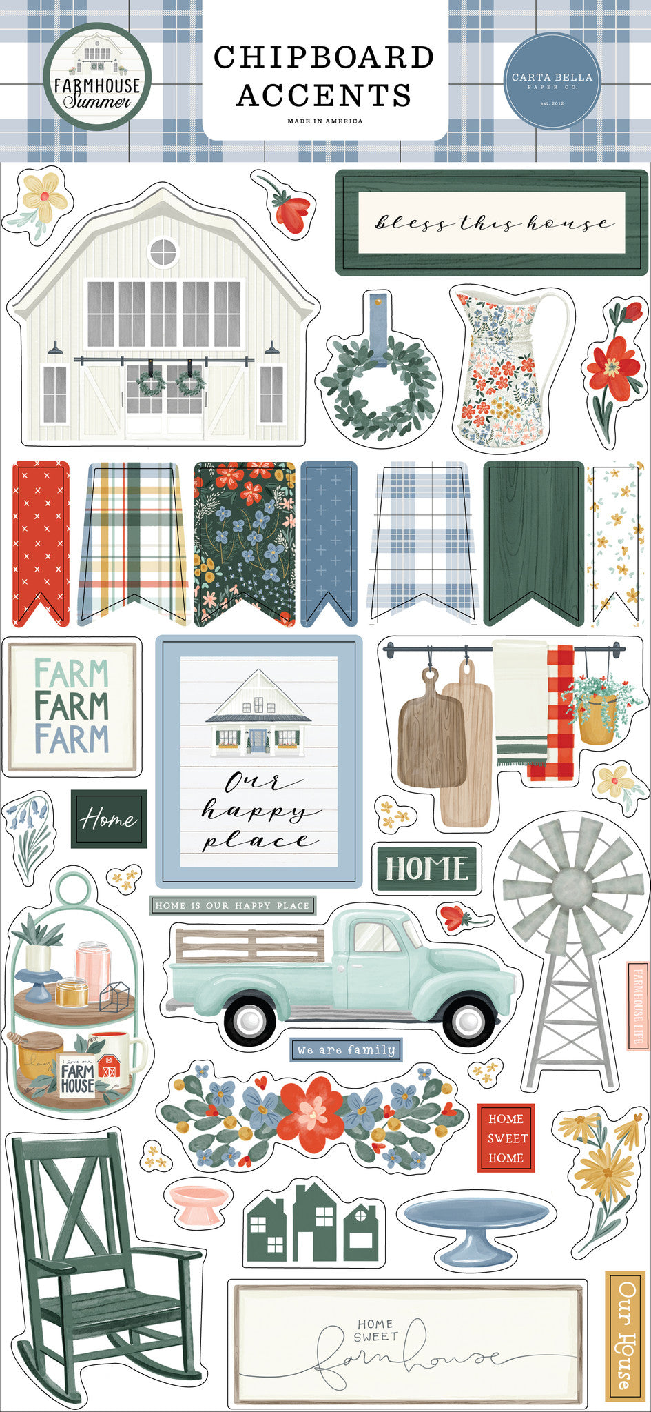 Carta Bella Paper - Farmhouse Summer Collection - Farmhouse Summer 6x13 Chipboard Accents