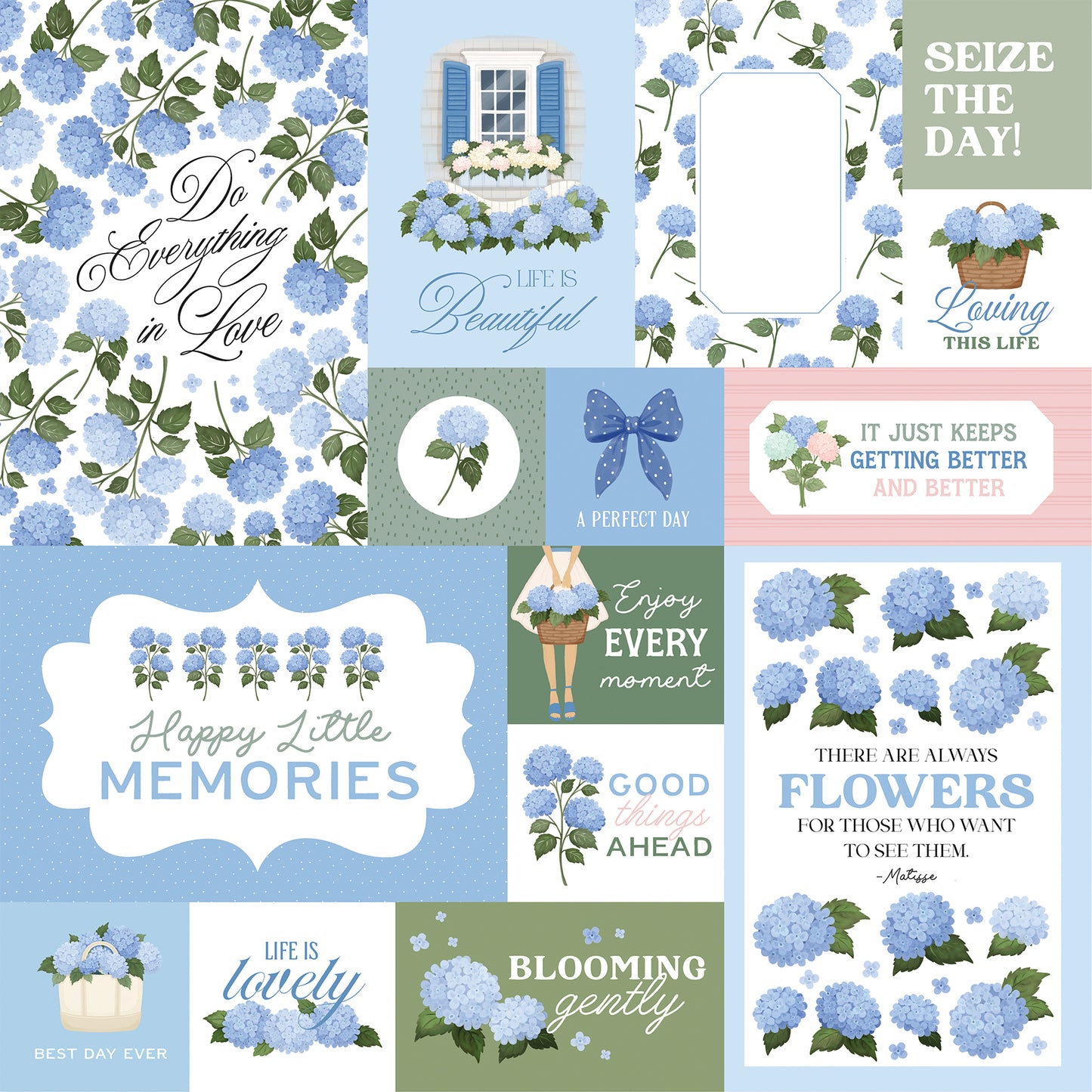 Carta Bella Paper - Flower Shoppe Collection - 12 x 12 Double Sided Paper - Multi Journaling Cards