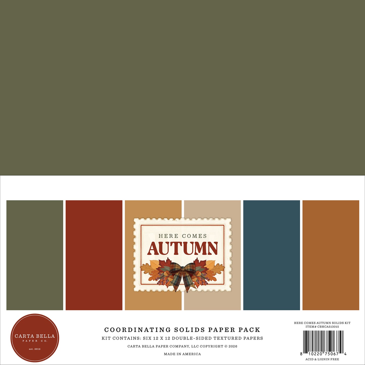 Carta Bella Paper -Here Comes Autumn Collection - 12 x 12 Solids Kit
