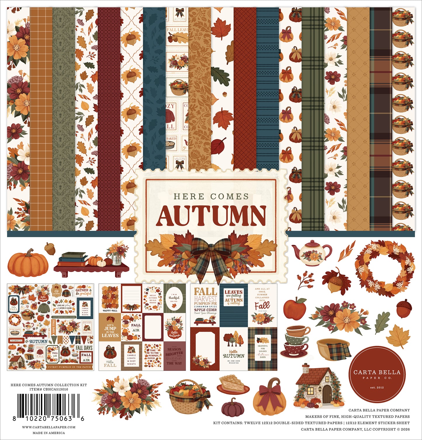 Carta Bella Paper -Here Comes Autumn Collection - 12 x 12 Collection Kit
