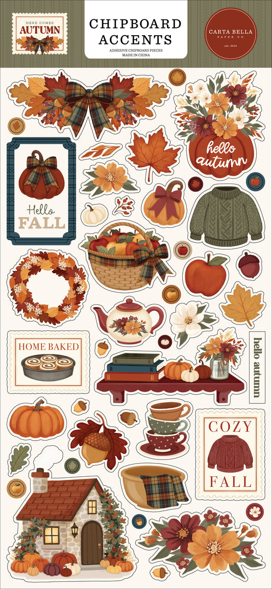 Carta Bella Paper -Here Comes Autumn Collection - 6x13 Chipboard Accents