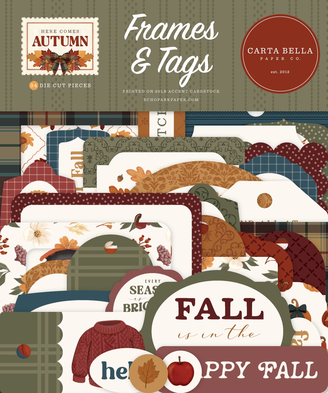 Carta Bella Paper -Here Comes Autumn Collection - Ephemera - Frames And Tags