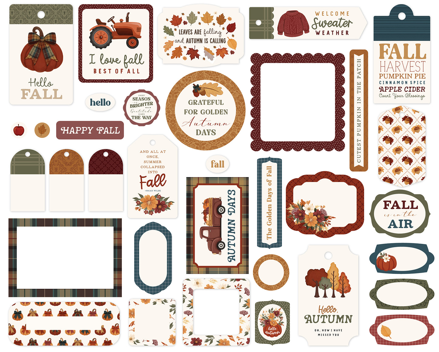 Carta Bella Paper -Here Comes Autumn Collection - Ephemera - Frames And Tags