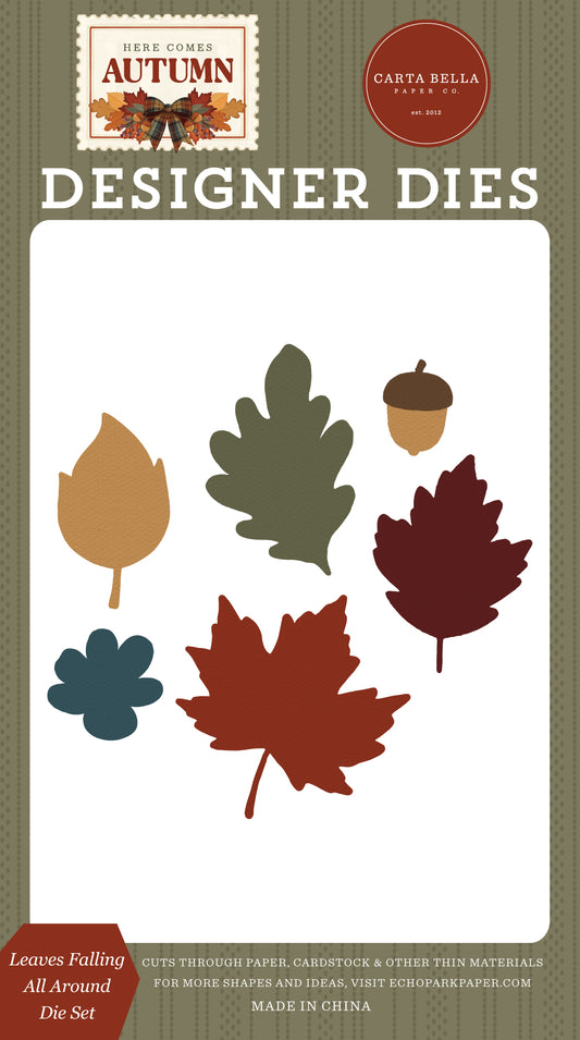 Carta Bella Paper -Here Comes Autumn Collection - Designer Dies - Leaves Falling All Around