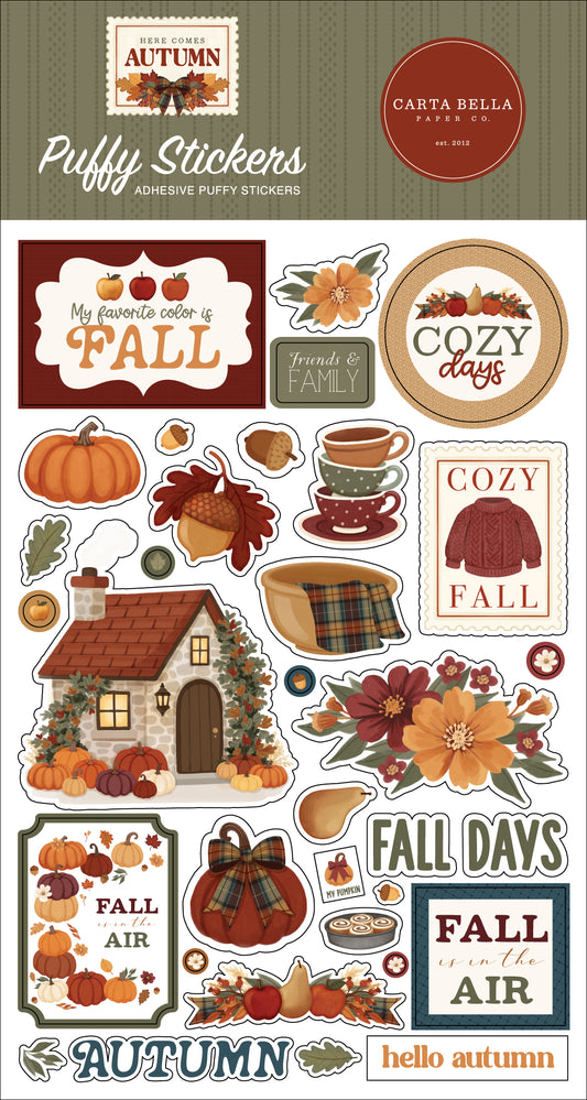 Carta Bella Paper -Here Comes Autumn Collection - Puffy Stickers