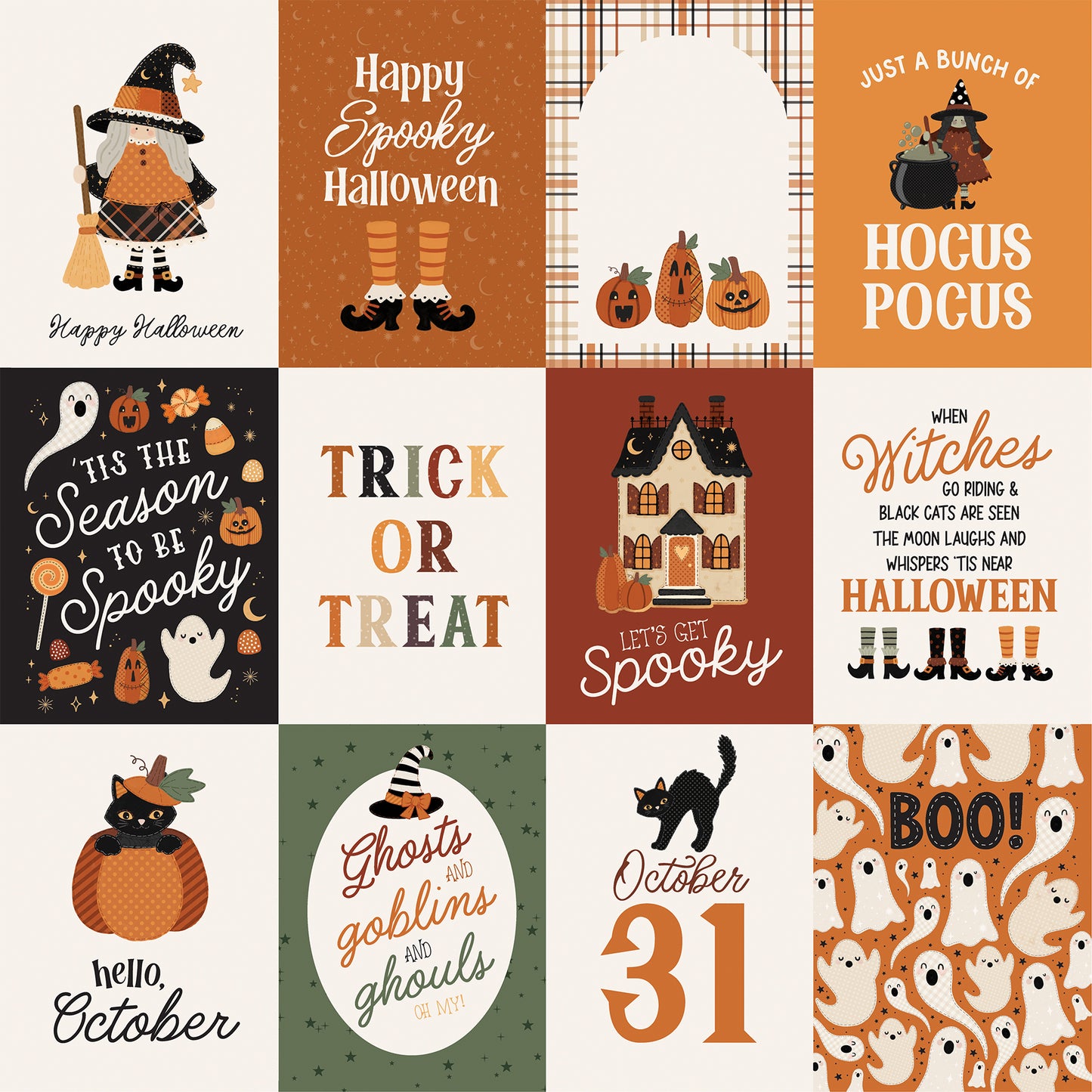 Carta Bella Paper - Handmade Halloween Collection - 12 x 12 Double Sided Paper - 3x4 Journaling Cards