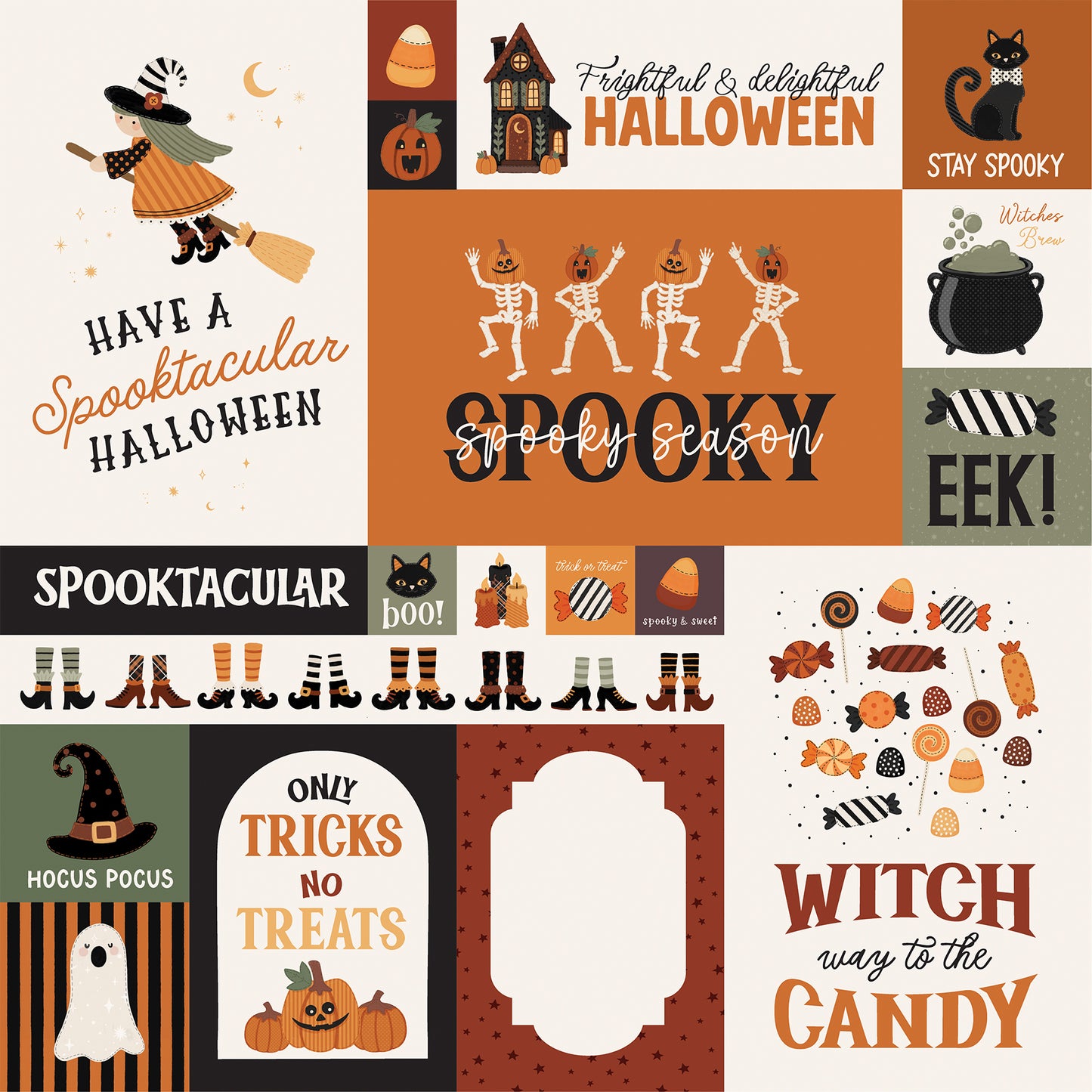 Carta Bella Paper - Handmade Halloween Collection - 12 x 12 Double Sided Paper - Multi Journaling Cards