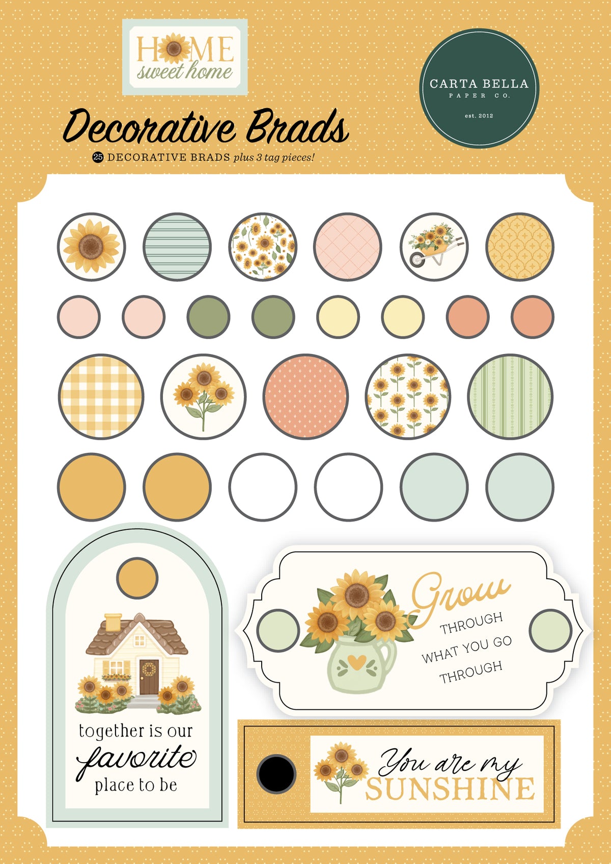 Carta Bella Paper - Home Sweet Home Collection -  Adhesive Decorative Brads
