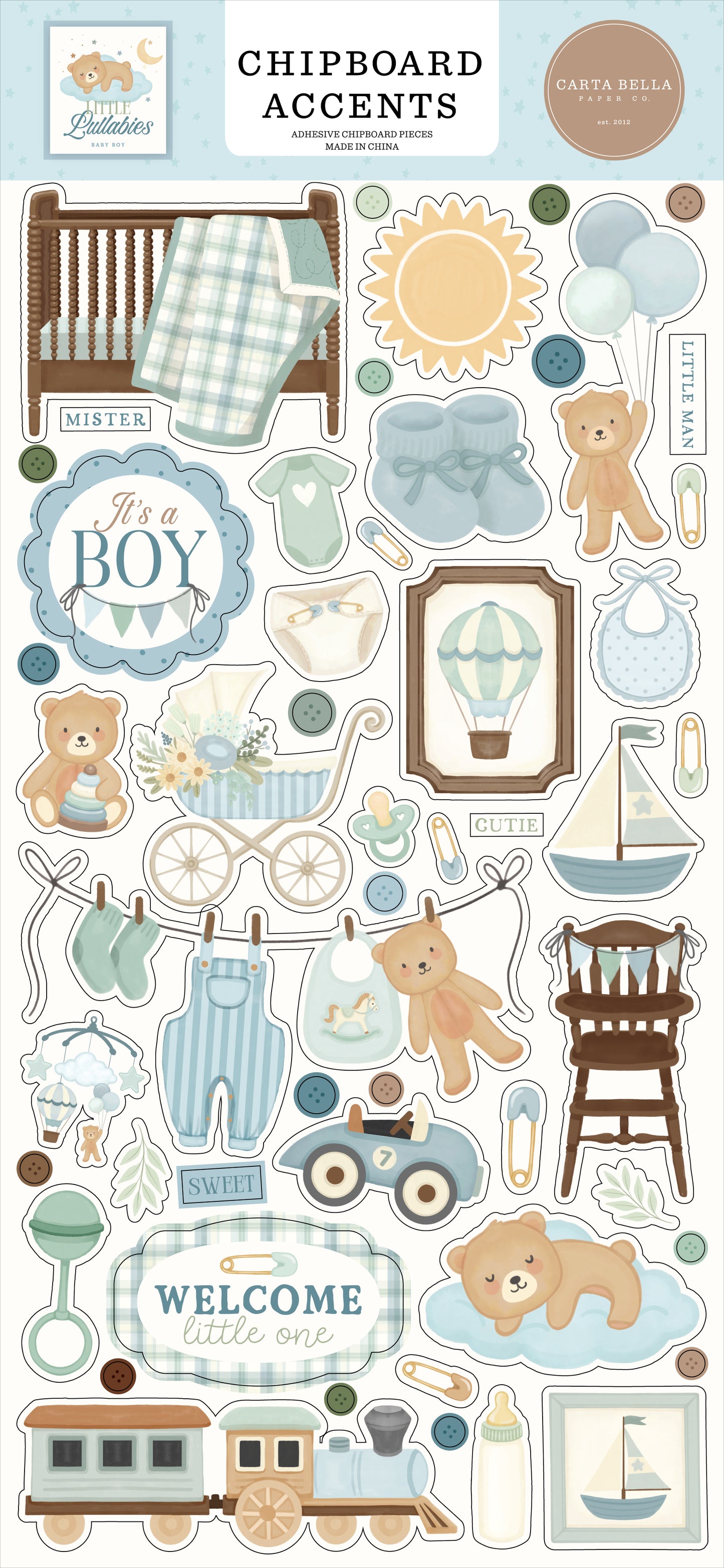 Carta Bella - Little Lullabies Baby Boy Collection - Chipboard Accents