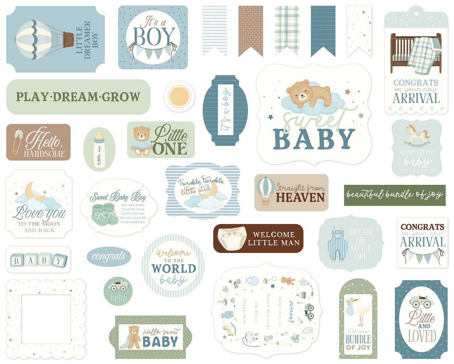 Carta Bella - Little Lullabies Baby Boy Collection - Ephemera