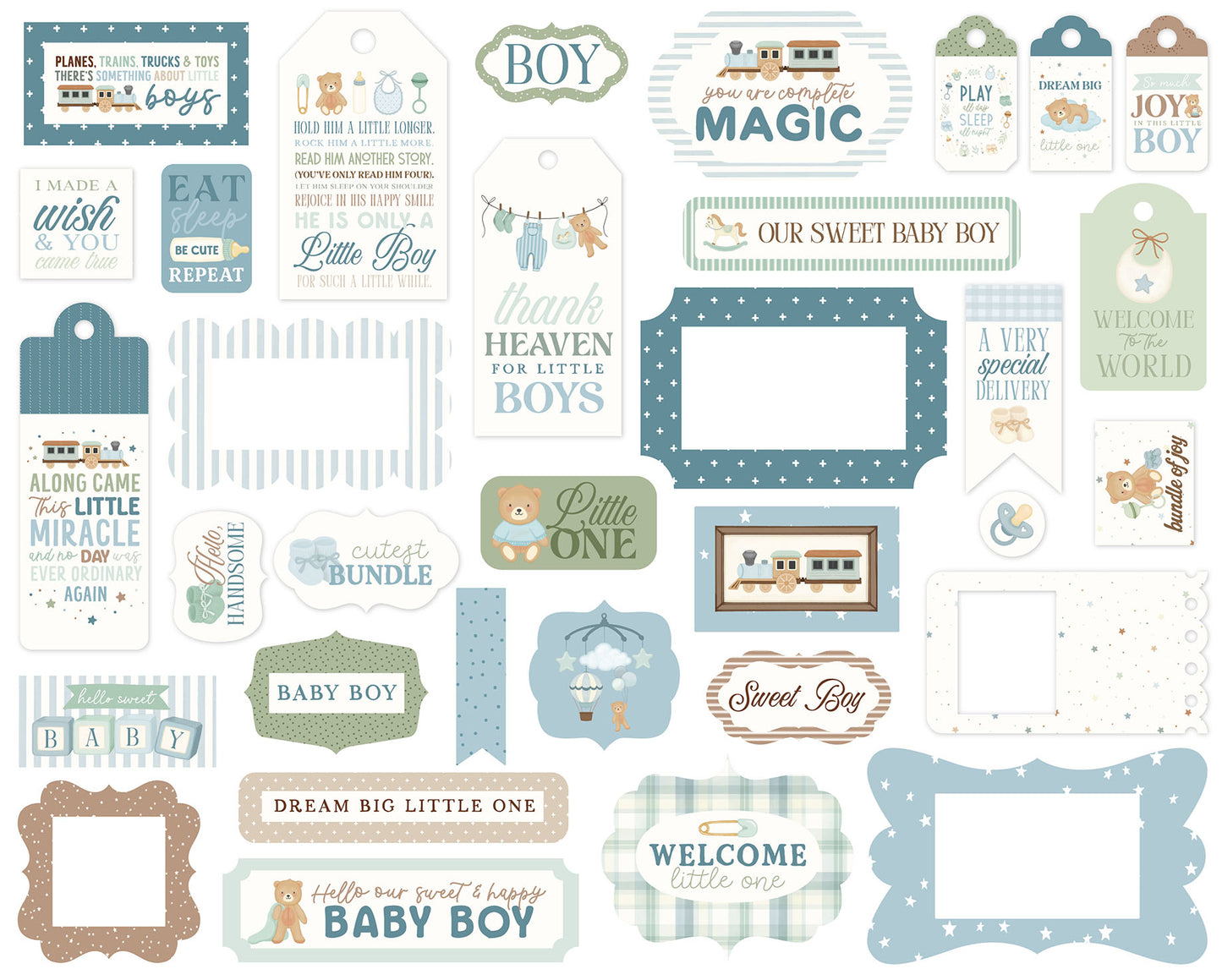 Carta Bella - Little Lullabies Baby Boy Collection - Frames & Tags
