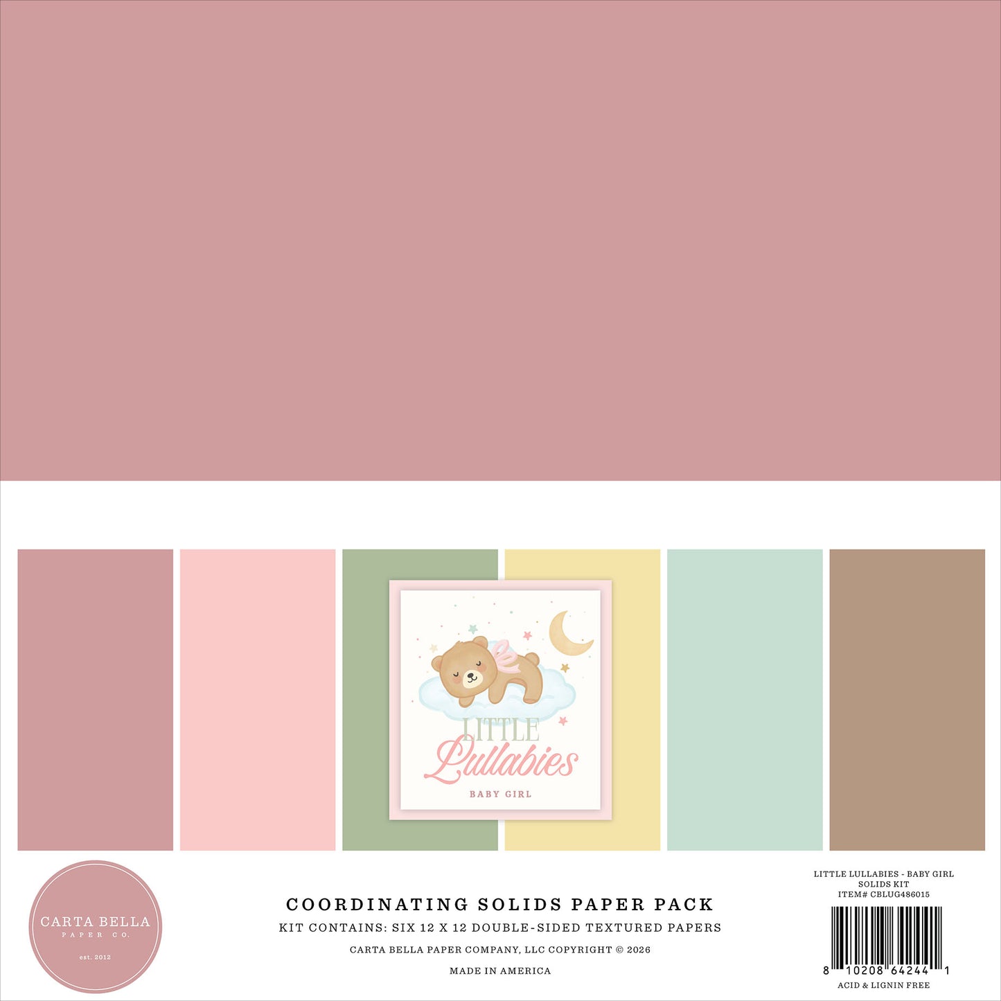 Carta Bella - Little Lullabies Baby Girl Collection - 12 x 12 Solids Pack