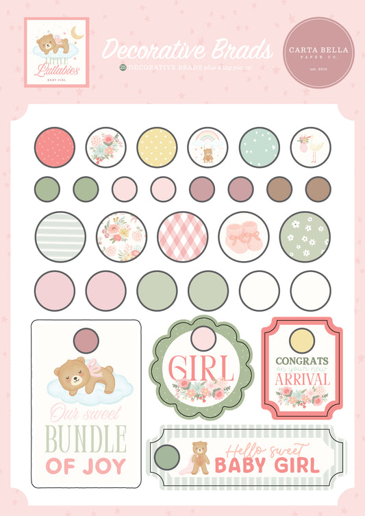 Carta Bella - Little Lullabies Baby Girl Collection - Decorative Brads