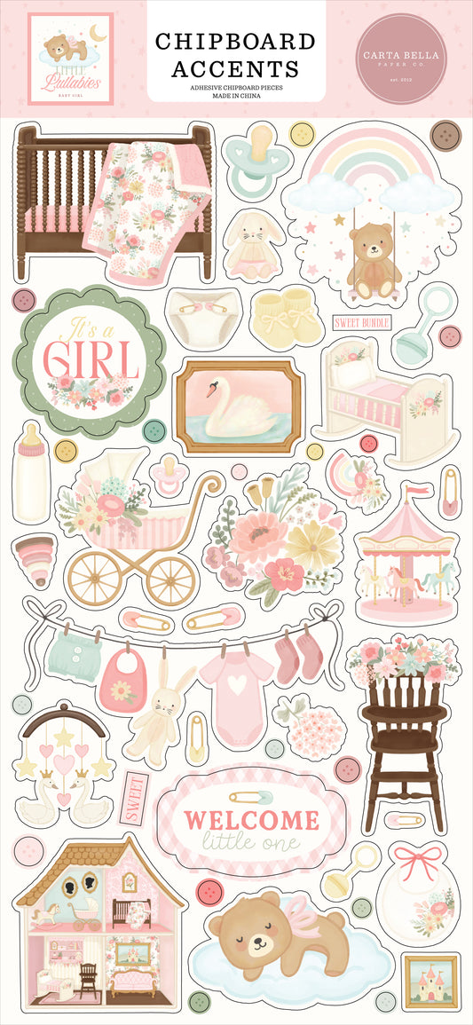 Carta Bella - Little Lullabies Baby Girl Collection - Chipboard Accents