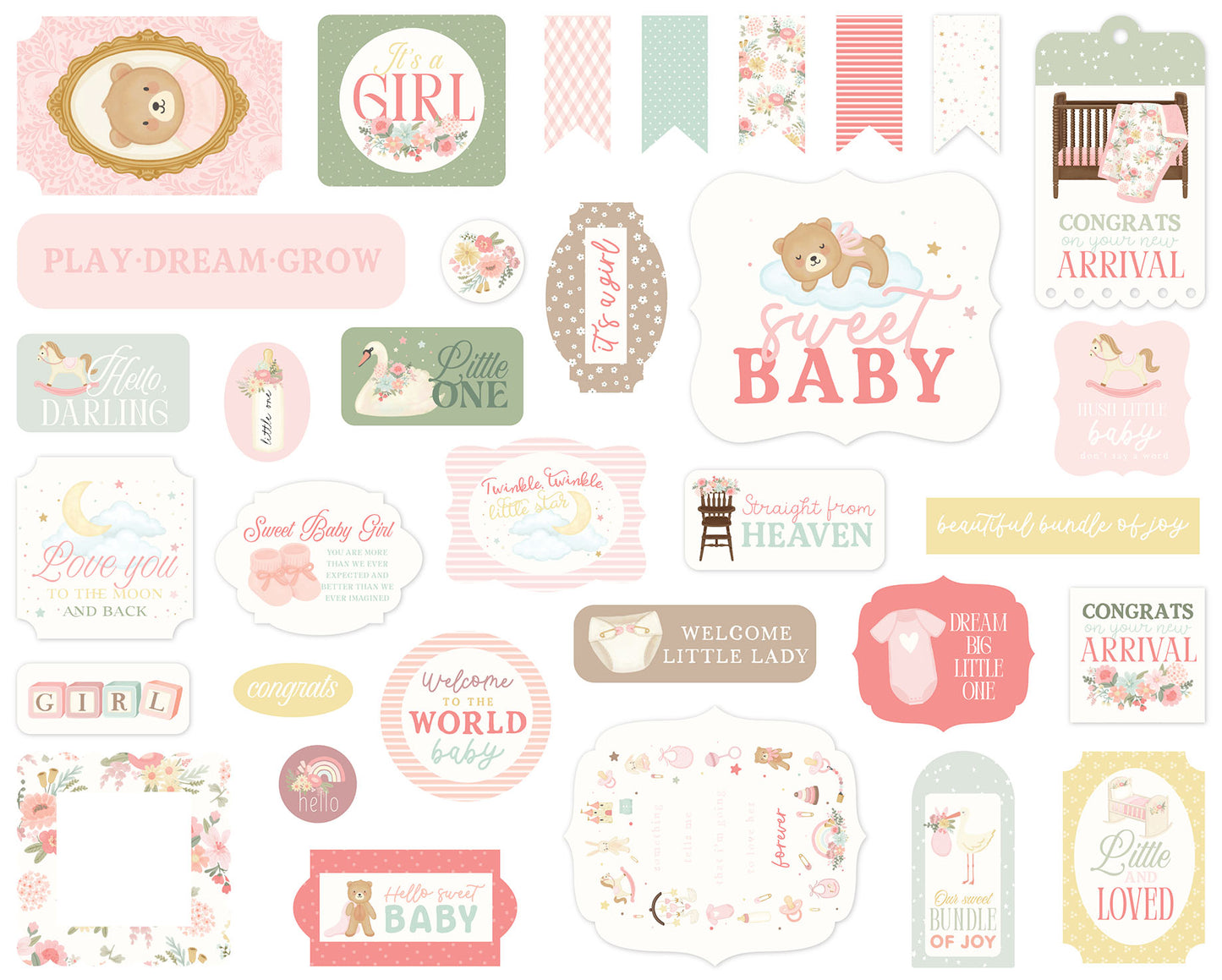 Carta Bella - Little Lullabies Baby Girl Collection - Ephemera
