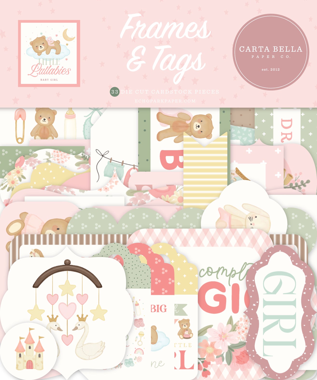 Carta Bella - Little Lullabies Baby Girl Collection - Frames & Tags