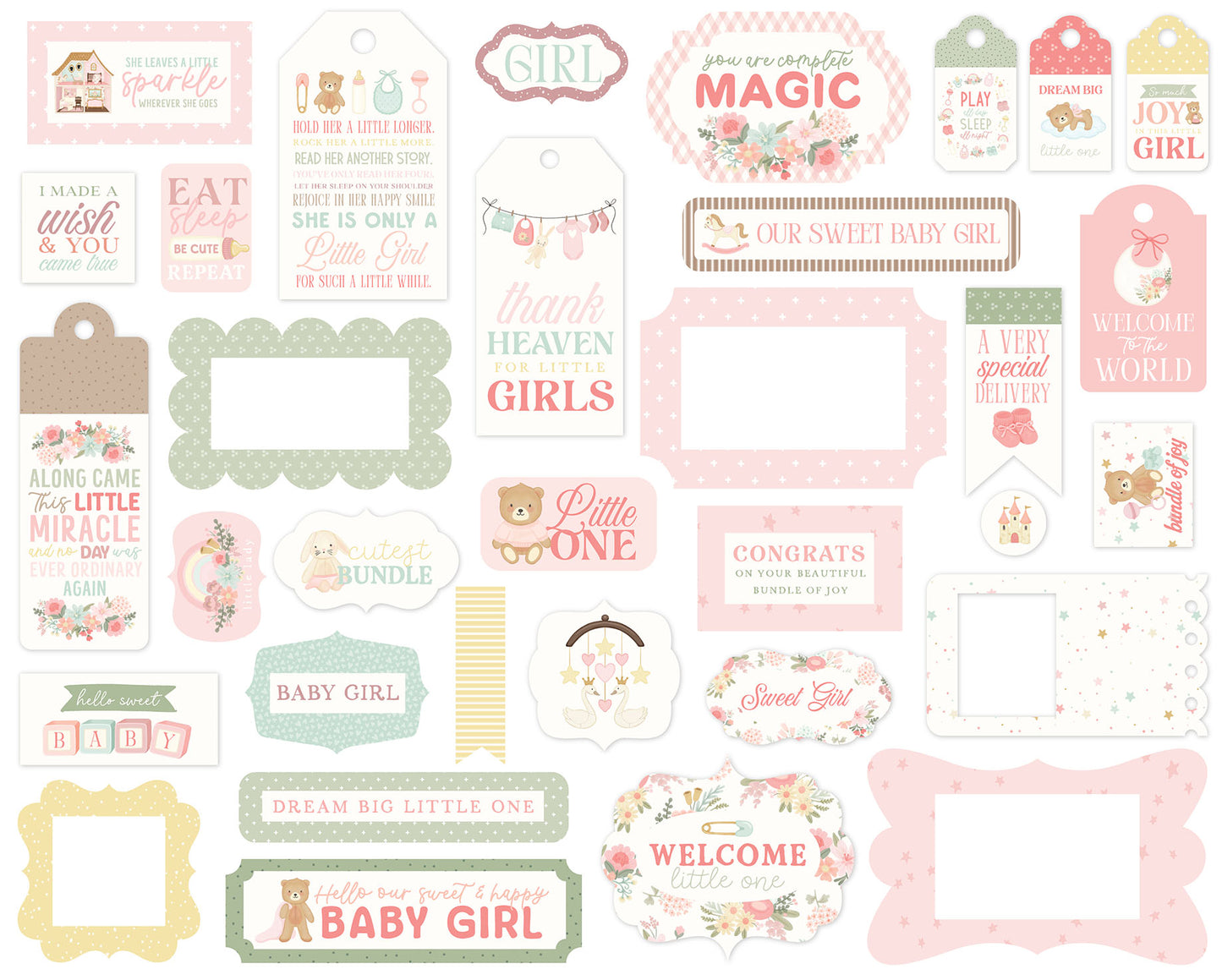 Carta Bella - Little Lullabies Baby Girl Collection - Frames & Tags
