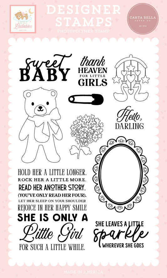 Carta Bella - Little Lullabies Baby Girl Collection - Baby Girl: Darling Bear Stamp Set