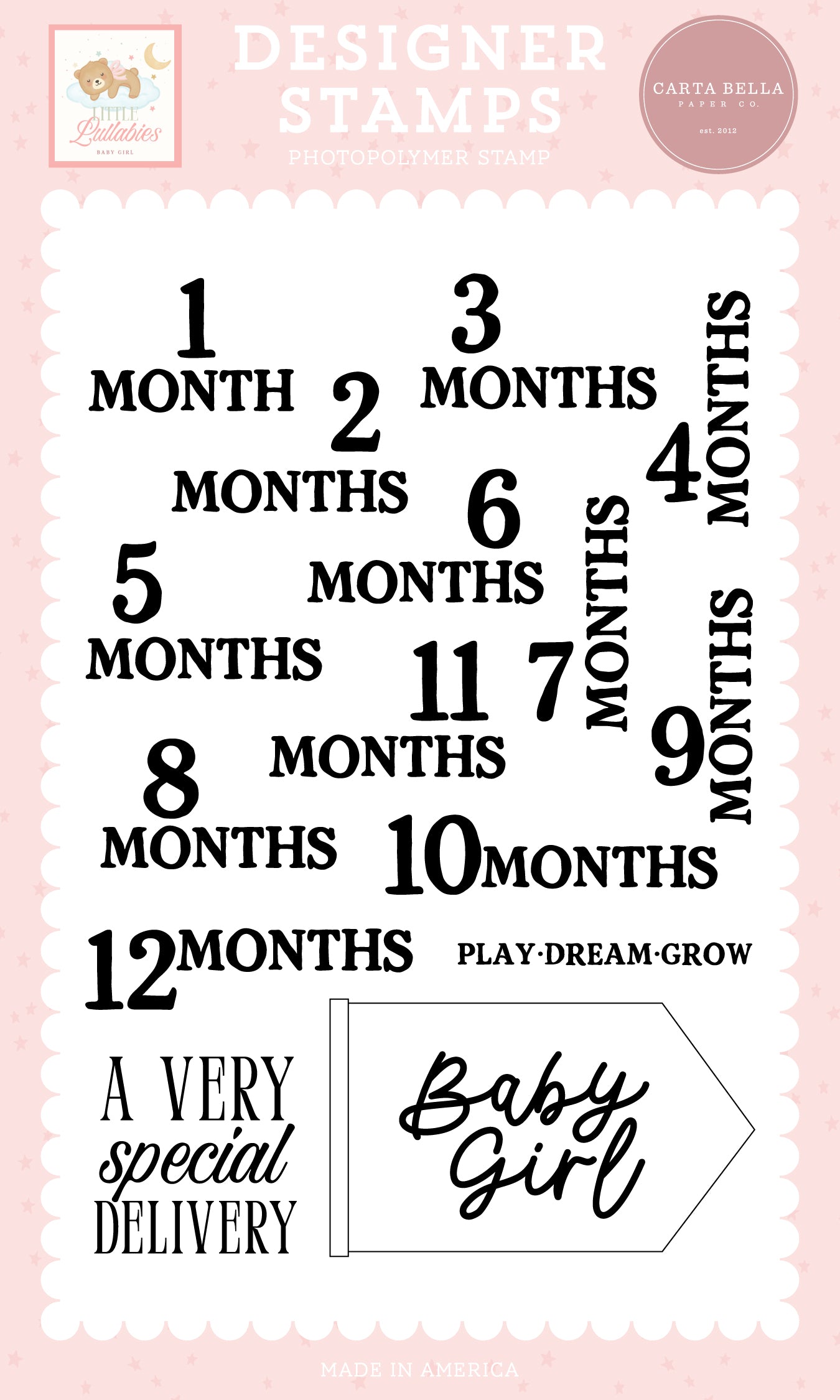 Carta Bella - Little Lullabies Baby Girl Collection - Baby Girl Months Stamp
