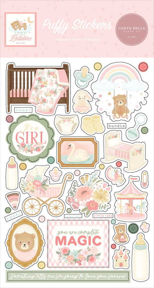 Carta Bella - Little Lullabies Baby Girl Collection - Puffy Stickers