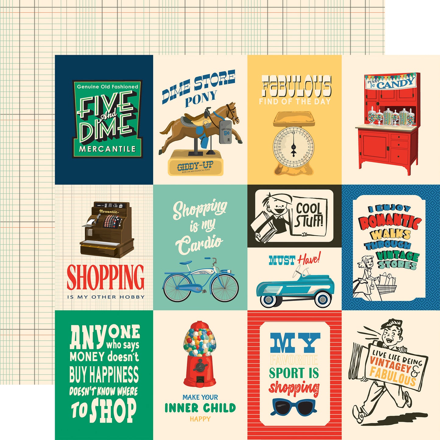 Carta Bella - Mercantile Collection - 12 x 12 Double Sided Paper - 3 x 4 Journaling Cards