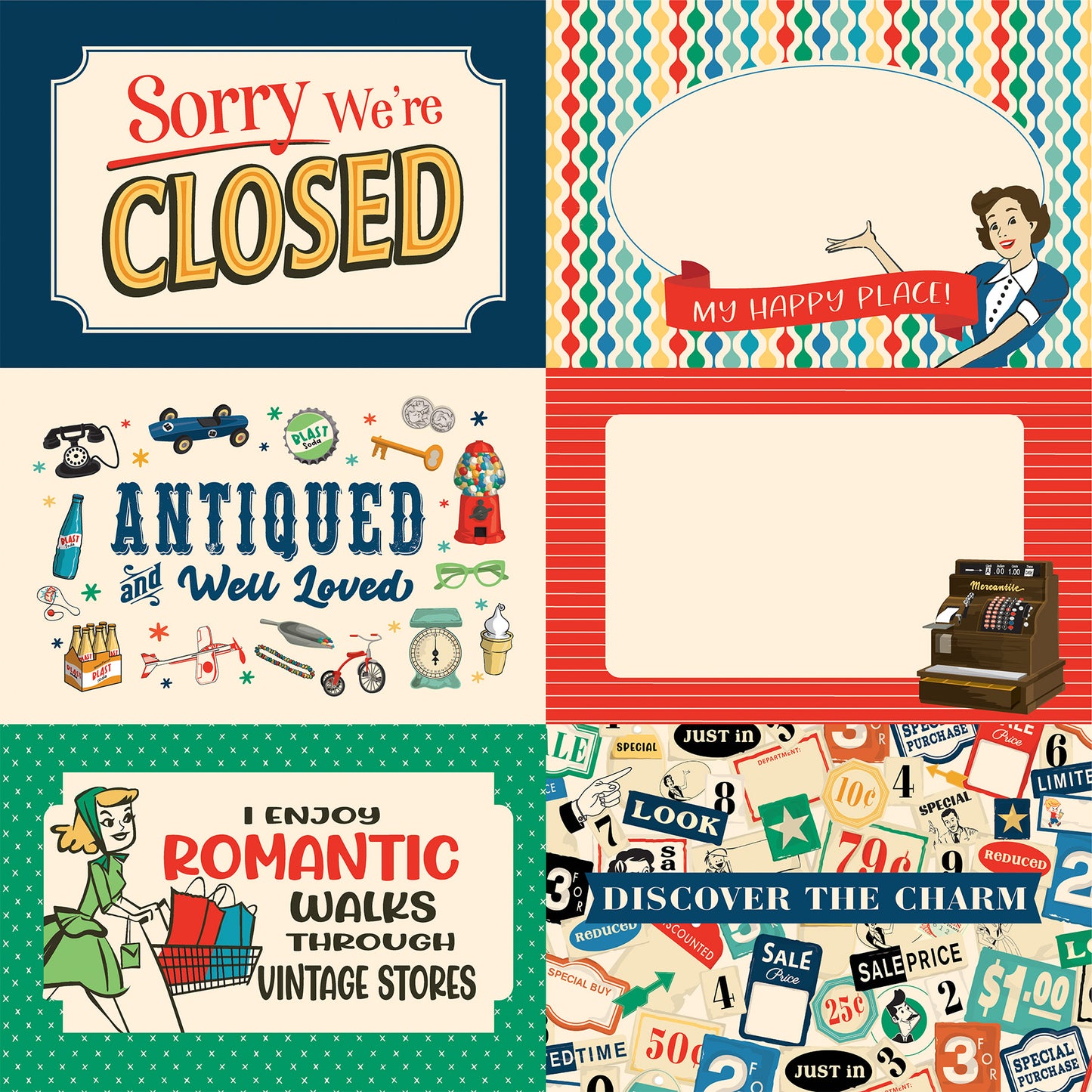 Carta Bella - Mercantile Collection - 12 x 12 Double Sided Paper - 6 x 4 Journaling Cards