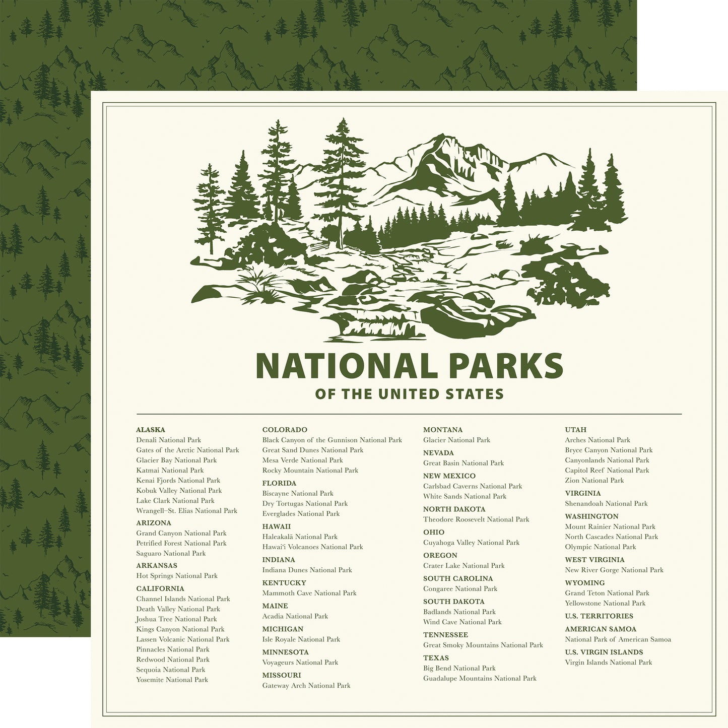 Carta Bella Paper - National Parks No. 2 Collection - 12 x 12 Double Sided Paper - National Parks List