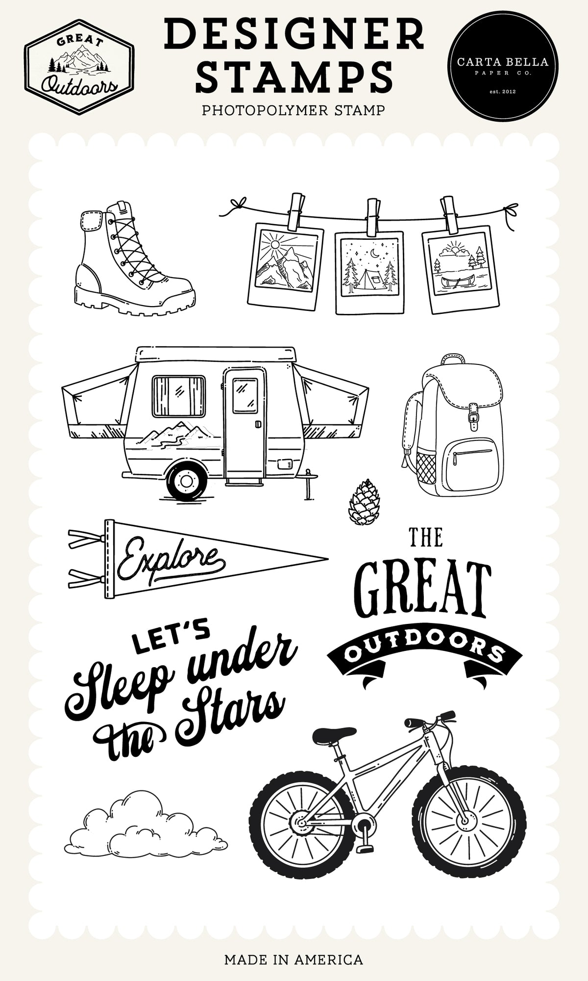 Carta Bella Paper - Great Outdoors Collection - Clear Photopolymer Stamps - Camping Icons