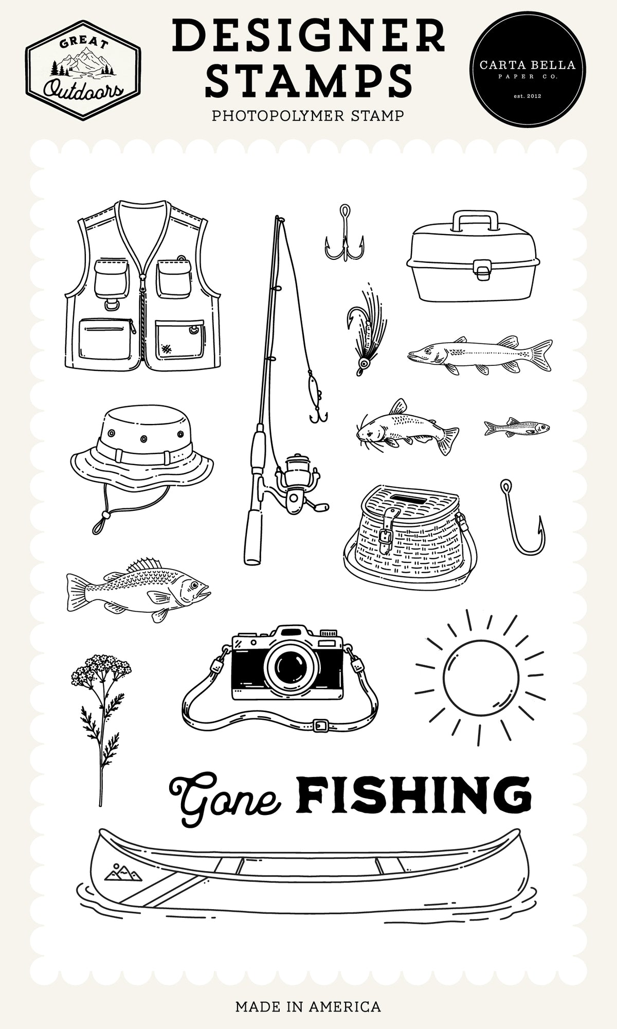 Carta Bella Paper - Great Outdoors Collection - Clear Photopolymer Stamps - Fishing Icons