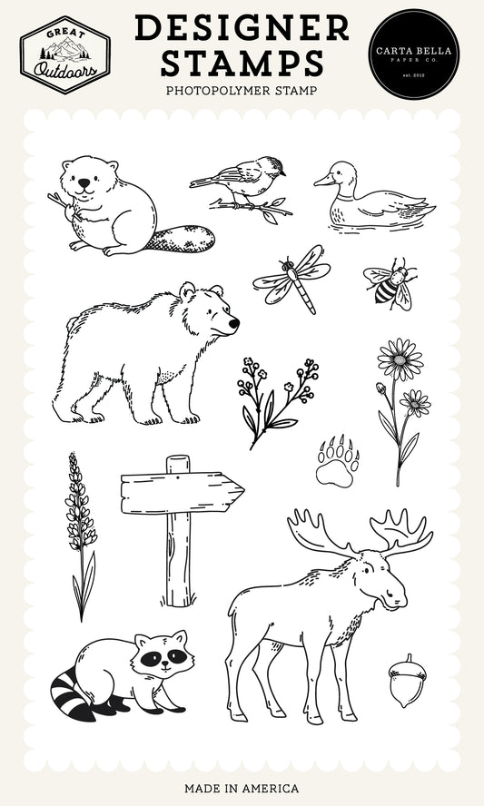 Carta Bella Paper - Great Outdoors Collection - Clear Photopolymer Stamps - Animal Icons