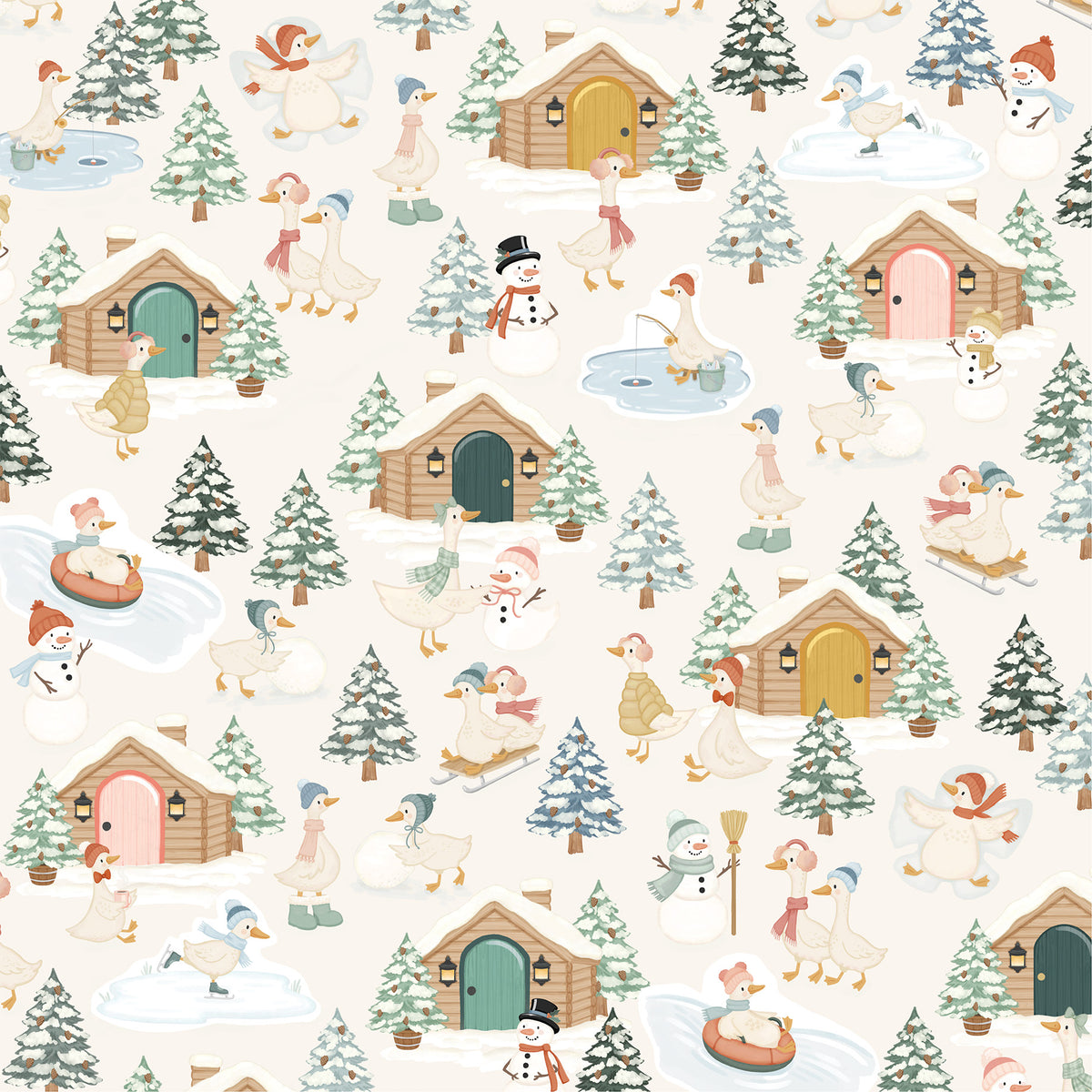 Carta Bella Paper - Silly Goose Winter Collection - 12 x 12 Double Sided Paper - Winter Goose Village