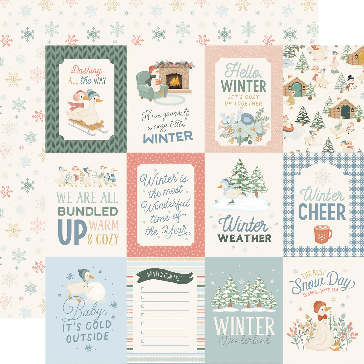Carta Bella Paper - Silly Goose Winter Collection - 12 x 12 Double Sided Paper - 3 x 4 Journaling Cards