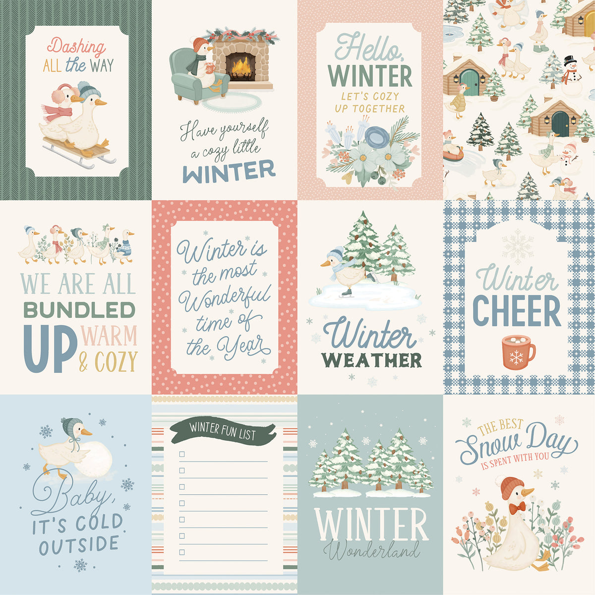 Carta Bella Paper - Silly Goose Winter Collection - 12 x 12 Double Sided Paper - 3 x 4 Journaling Cards