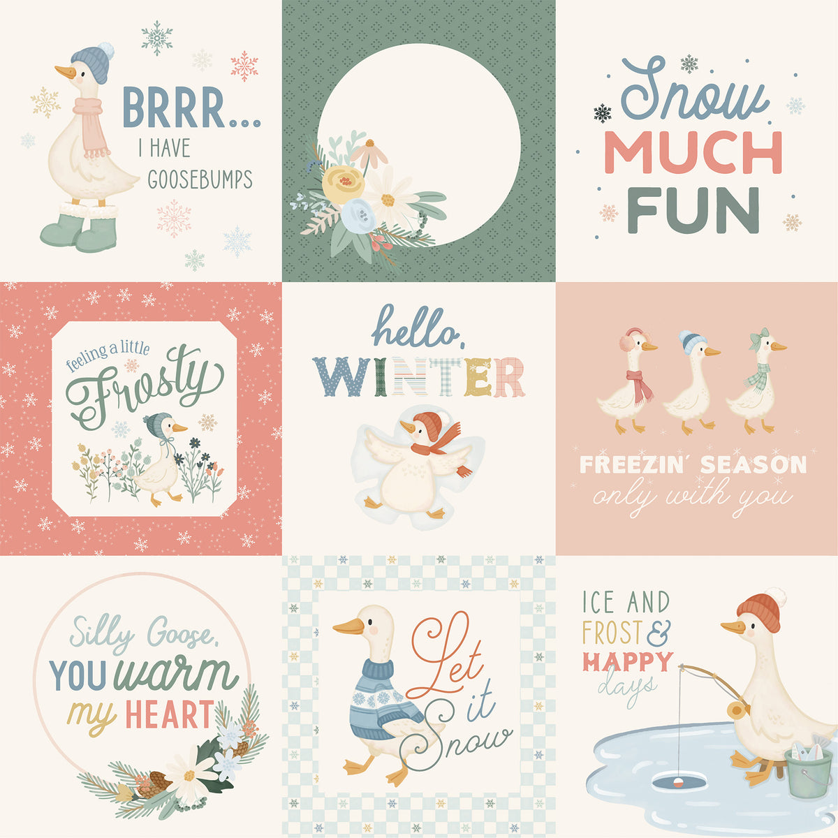 Carta Bella Paper - Silly Goose Winter Collection - 12 x 12 Double Sided Paper - 4 x 4 Journaling Cards