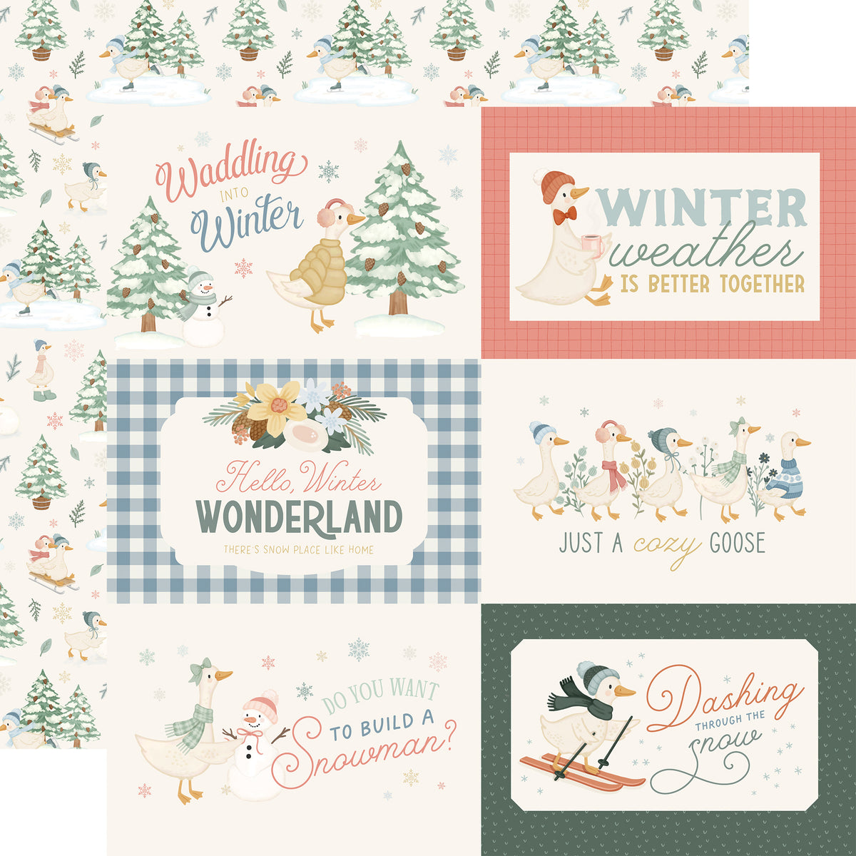 Carta Bella Paper - Silly Goose Winter Collection - 12 x 12 Double Sided Paper - 6 x 4 Journaling Cards